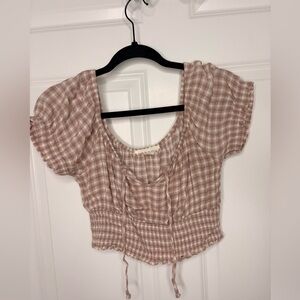 Pink Rose Gingham Puff Sleeve Crop Top